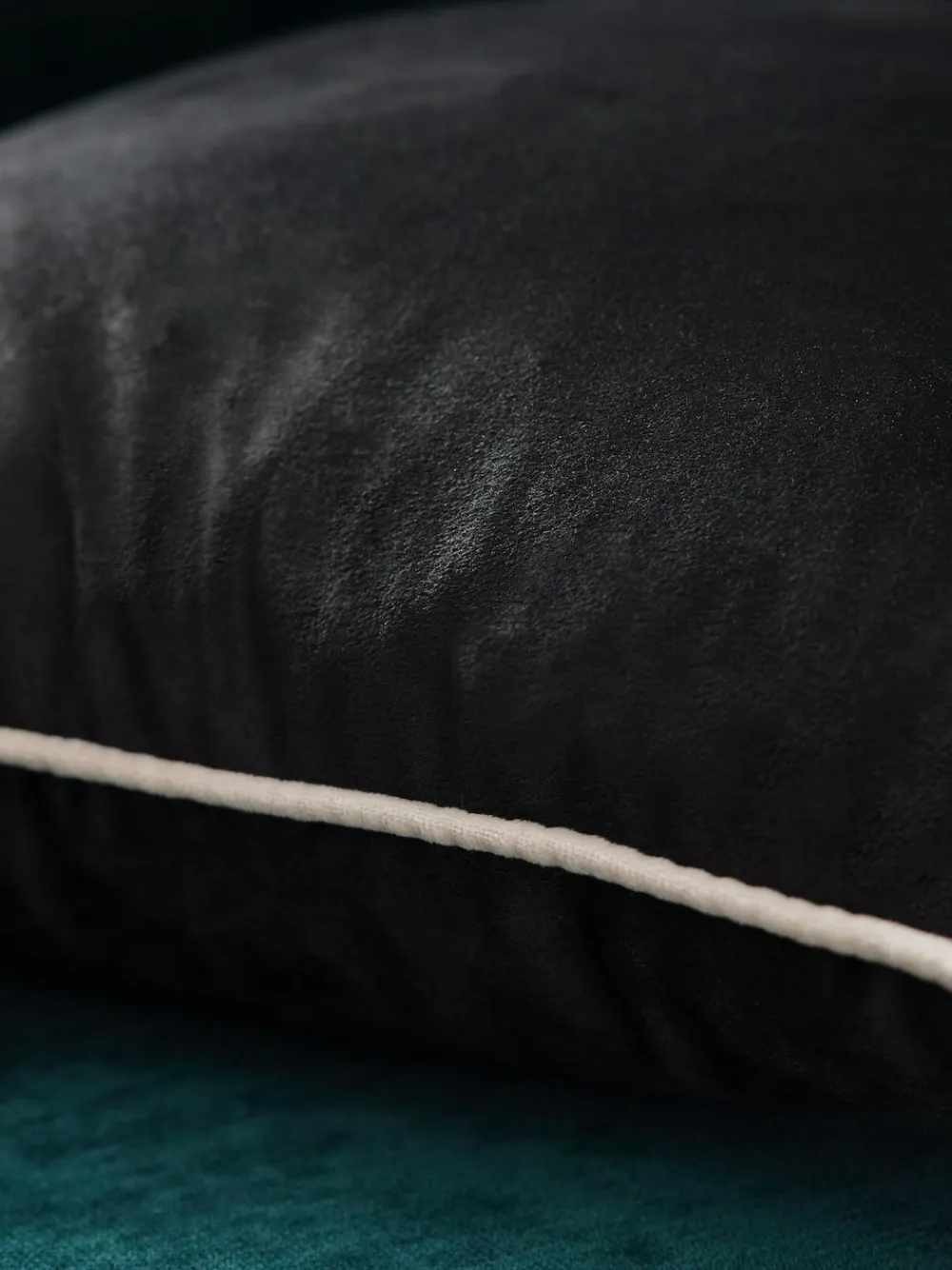 Next Black Matte Velvet Contrast Pipe 59 x 59cm Cushion^ Cushions & Throws