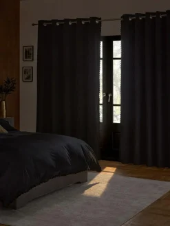 Discount Next Matte Velvet Faux Fur Trim out/Thermal Eyelet Curtains Black