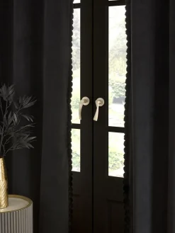 Discount Next Matte Velvet Faux Fur Trim out/Thermal Eyelet Curtains Black
