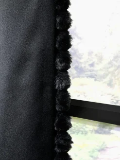 Discount Next Matte Velvet Faux Fur Trim out/Thermal Eyelet Curtains Black