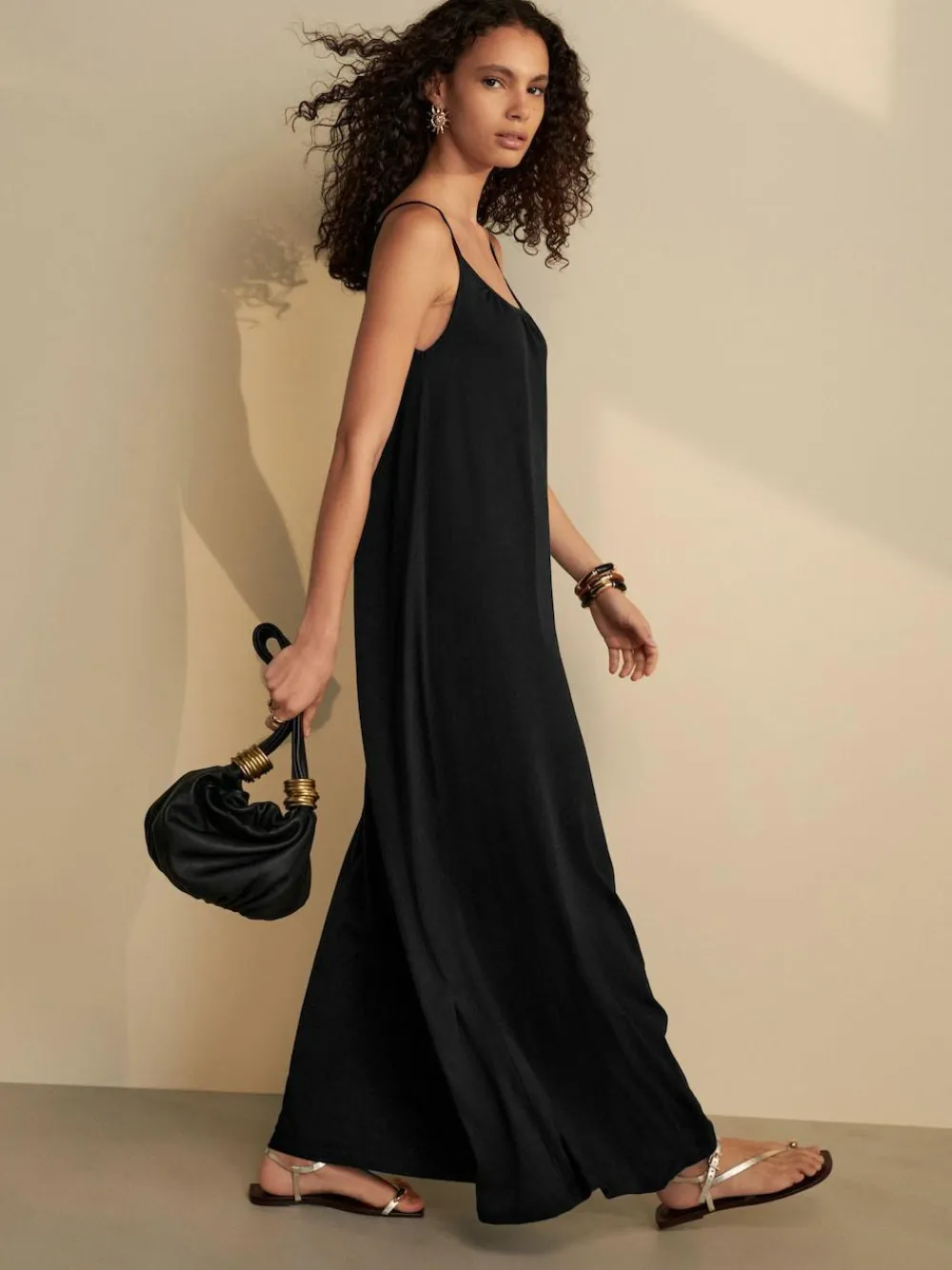 Next Maxi Length Trapeze Shape Ruched Neckline Thin Vest Strap Dress^Women Maxi Dresses|Dresses
