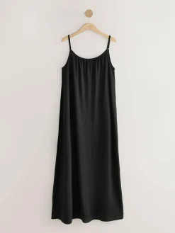 Next Maxi Length Trapeze Shape Ruched Neckline Thin Vest Strap Dress^Women Maxi Dresses|Dresses