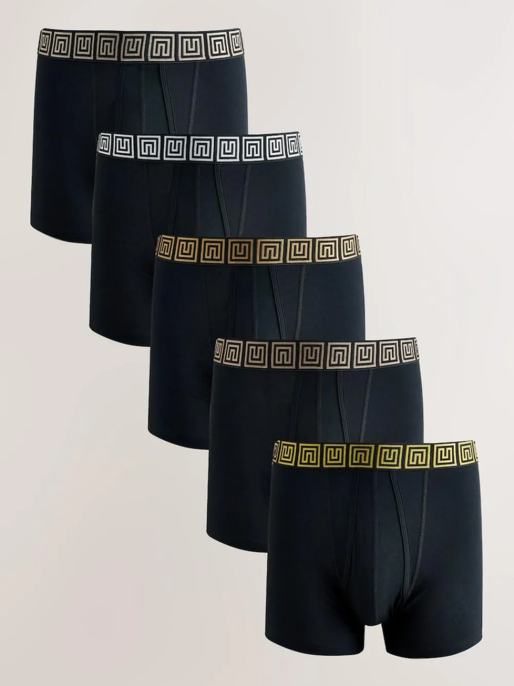 Next Black Metallic Pattern Waistbands 5 Pack A-Front Cotton Rich Boxers^ Underwear|Underwear