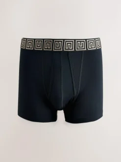 Next Black Metallic Pattern Waistbands 5 Pack A-Front Cotton Rich Boxers^ Underwear|Underwear