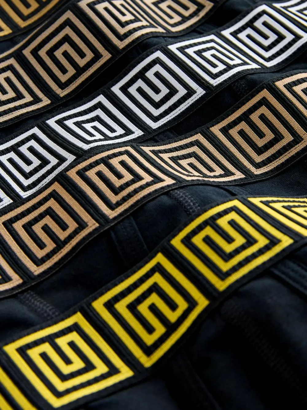 Next Black Metallic Pattern Waistbands 5 Pack A-Front Cotton Rich Boxers^ Underwear|Underwear