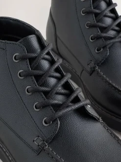 New Next Mid Wedge Leather Boots Black