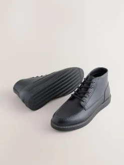 New Next Mid Wedge Leather Boots Black