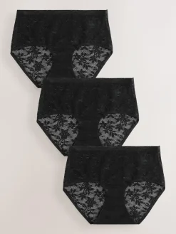 Next Midi All-Over Lace No VPL Knickers 3 Pack Black