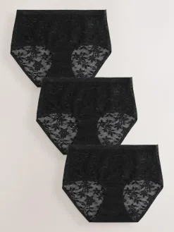 Next Midi All-Over Lace No VPL Knickers 3 Pack Black