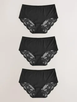 New Next Midi No VPL Lace Back Briefs 3 Pack Black