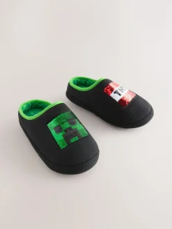 Next Black Minecraft Flippy Sequin Slipper Mules^BOY Nightwear
