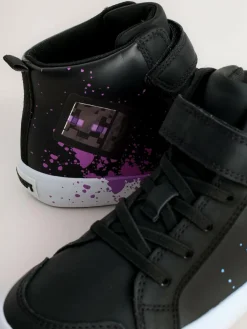 Clearance Next Black Minecraft Touch Fastening Elastic Lace Hi Top Trainers