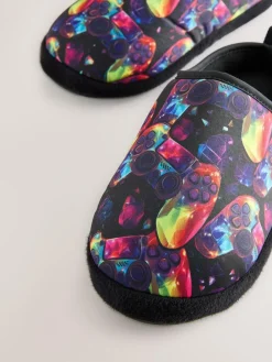 Next Black Multicoloured Gamer Warm Lined Slipper Mules^BOY Nightwear