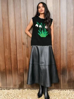 Online Next N. Premium Real Leather Skirt Black