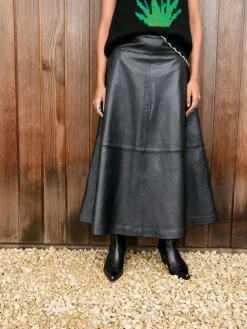 Online Next N. Premium Real Leather Skirt Black