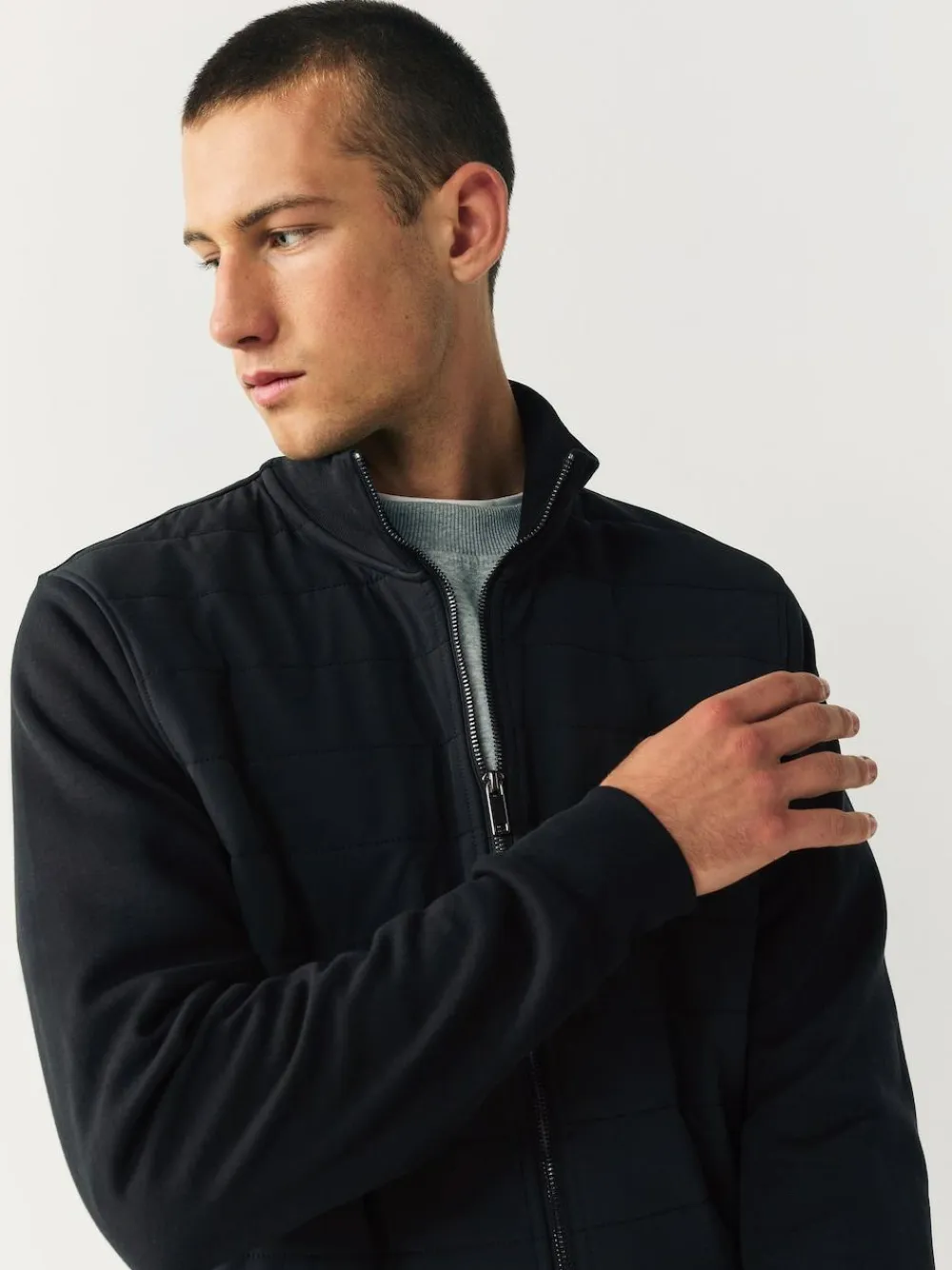 Hot Next Non-Hooded Hybrid Full Zip Jacket Black