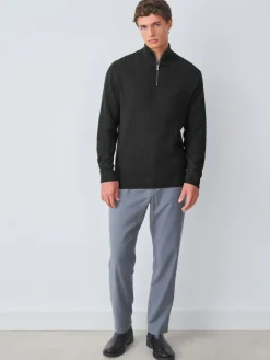 Clearance Next N.Premium Cotton Rich Regular Fit Premium Textured Quarter Zip Neck Jumper Black