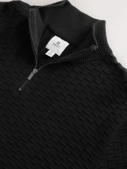 Clearance Next N.Premium Cotton Rich Regular Fit Premium Textured Quarter Zip Neck Jumper Black