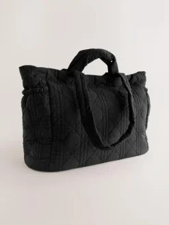 Online Next Nylon Quilted Shoulder Bag Black