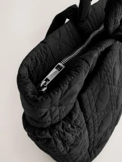 Online Next Nylon Quilted Shoulder Bag Black