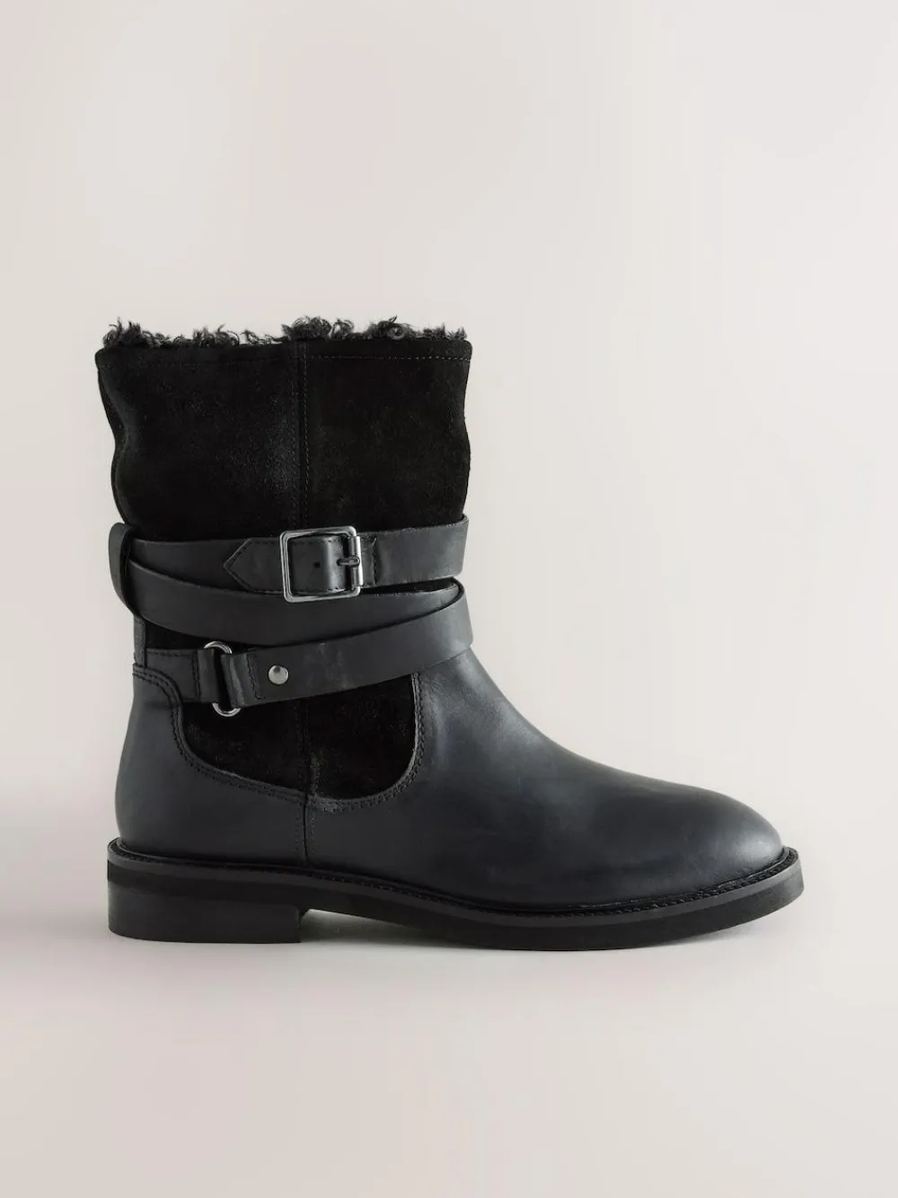 Next Forever Comfort® Borg Lined Buckle Trim Ankle Boots^Women Wide Fit & Extra Wide Fit|Boots & Wellies