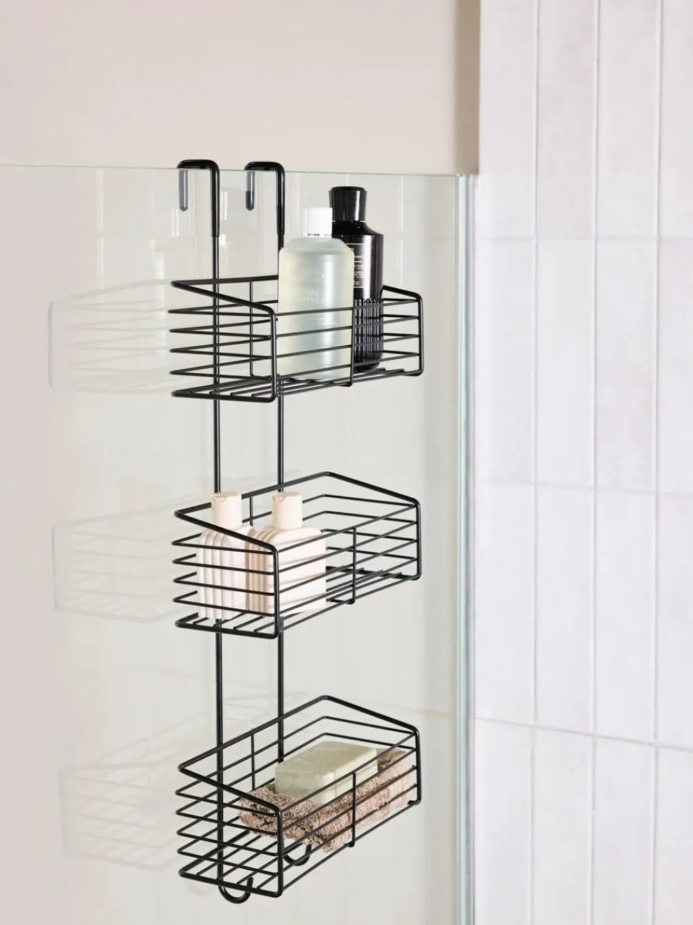 Next Over Door Three Tier Shower Caddy Black