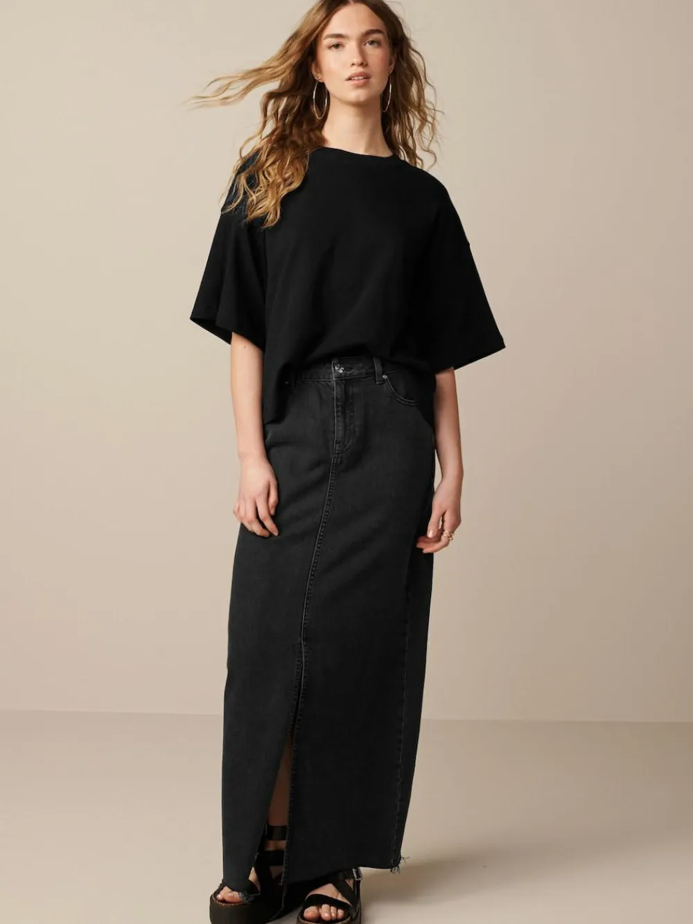 Next Black Oversized Relaxed Fit Boxy Heavyweight Crew Neck T-Shirt^Women Tops & T-Shirts