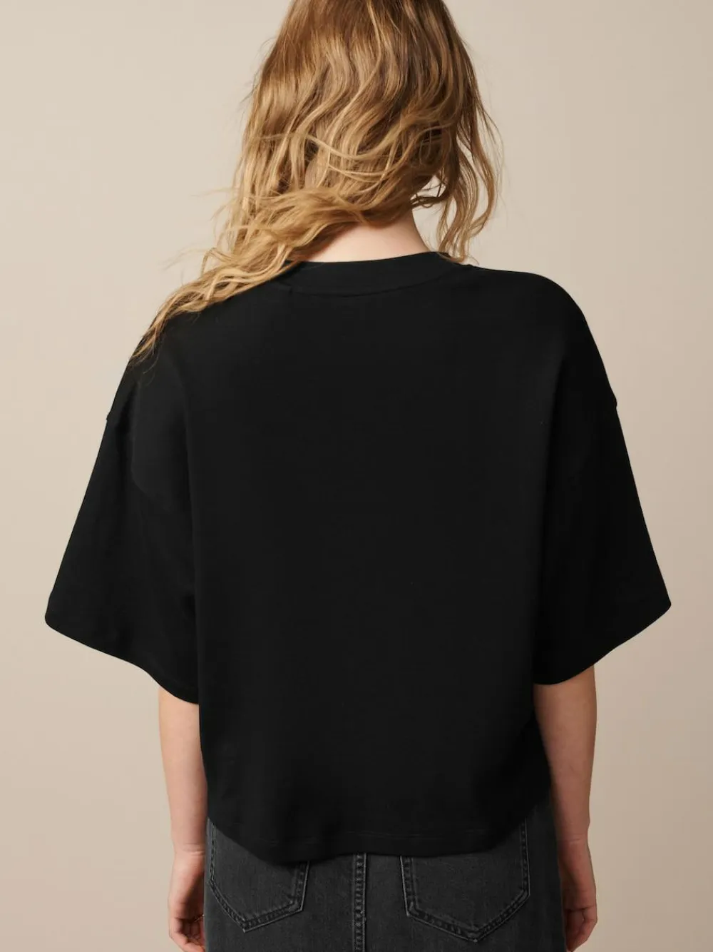 Next Black Oversized Relaxed Fit Boxy Heavyweight Crew Neck T-Shirt^Women Tops & T-Shirts