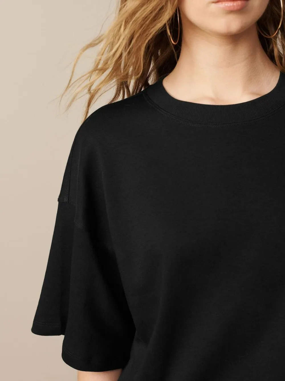 Next Black Oversized Relaxed Fit Boxy Heavyweight Crew Neck T-Shirt^Women Tops & T-Shirts