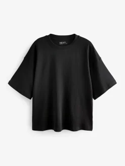 Next Black Oversized Relaxed Fit Boxy Heavyweight Crew Neck T-Shirt^Women Tops & T-Shirts