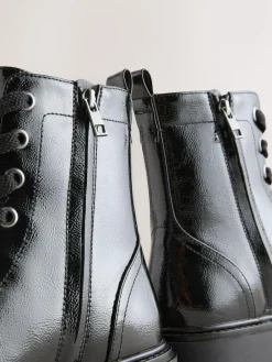 Best Next Black Patent Extra Wide Fit Forever Comfort® Lace-Up Boots