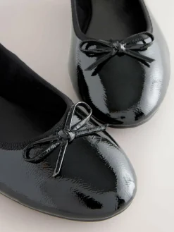 Outlet Next Extra Wide Fit Round Toe Ballerina Shoes Black Patent