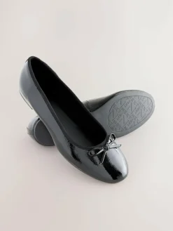 Outlet Next Extra Wide Fit Round Toe Ballerina Shoes Black Patent