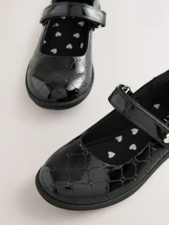 Clearance Next Black Patent Heart Embossed School Mary Jane Shoes