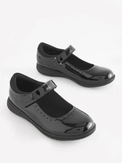 Next Black Patent Narrow Fit (E) School Leather Brogue Detail Mary Jane Shoes^ Shoes