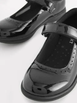 Next Black Patent Narrow Fit (E) School Leather Brogue Detail Mary Jane Shoes^ Shoes