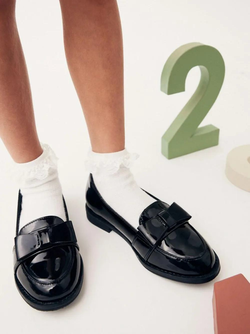 New Next Black Patent School Bow Loafers