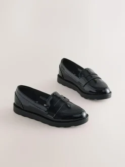 Discount Next Black Patent School Leather Slim Sole Loafers