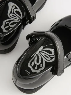 Discount Next Standard Fit (F) School Junior Butterfly Mary Jane Shoes Black Patent