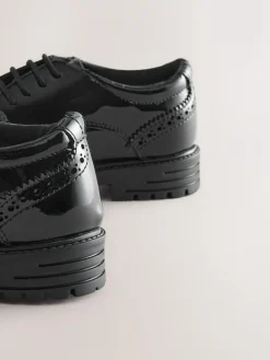 Online Next Standard Fit (F) School Leather Chunky Lace-Up Brogues Black Patent