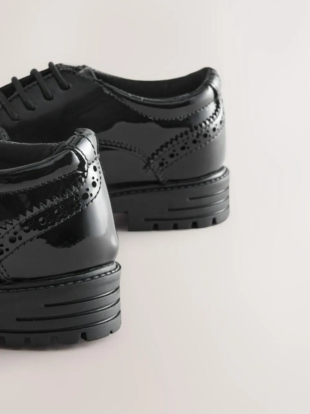 Online Next Standard Fit (F) School Leather Chunky Lace-Up Brogues Black Patent