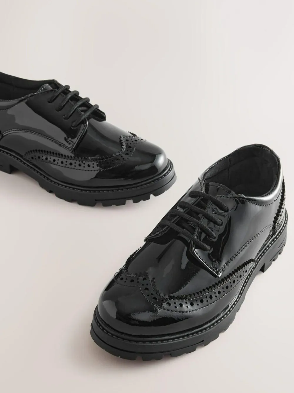 Online Next Standard Fit (F) School Leather Chunky Lace-Up Brogues Black Patent