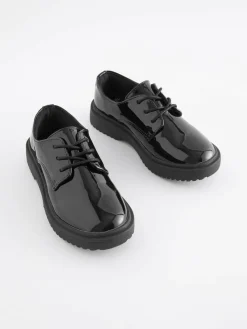 Next Black Patent Standard Fit (F) School Chunky Lace-Up Shoes^ Shoes
