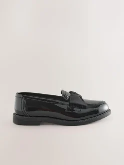 Next Black Patent Standard Fit (F) Leather Bow Loafer School Shoes^ Shoes