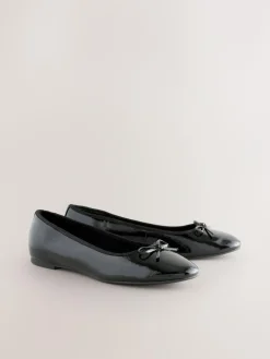 Next Black Patent Standard/Wide Fit Round Toe Ballerina Shoes
