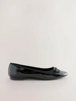 Next Black Patent Standard/Wide Fit Round Toe Ballerina Shoes