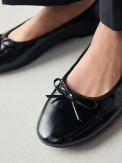 Next Black Patent Standard/Wide Fit Round Toe Ballerina Shoes