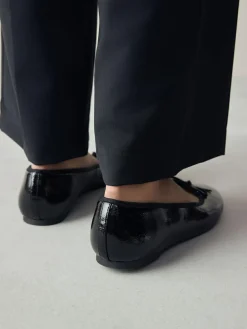 Next Black Patent Standard/Wide Fit Round Toe Ballerina Shoes