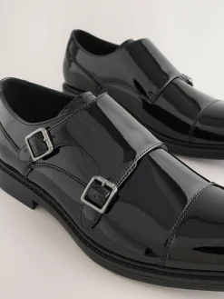 Next Black Patent Toecap Double Monk Shoes^ Shoes