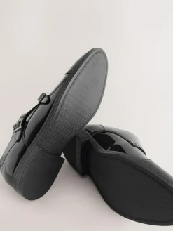 Next Black Patent Toecap Double Monk Shoes^ Shoes